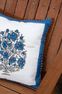 Image for Kessa Kch01 Nepal Blue Block Print Cushions Closeup