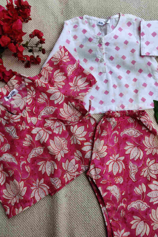Image for Kessa Kkk35 6 12 Months New Born Jhabalas Pink White Set