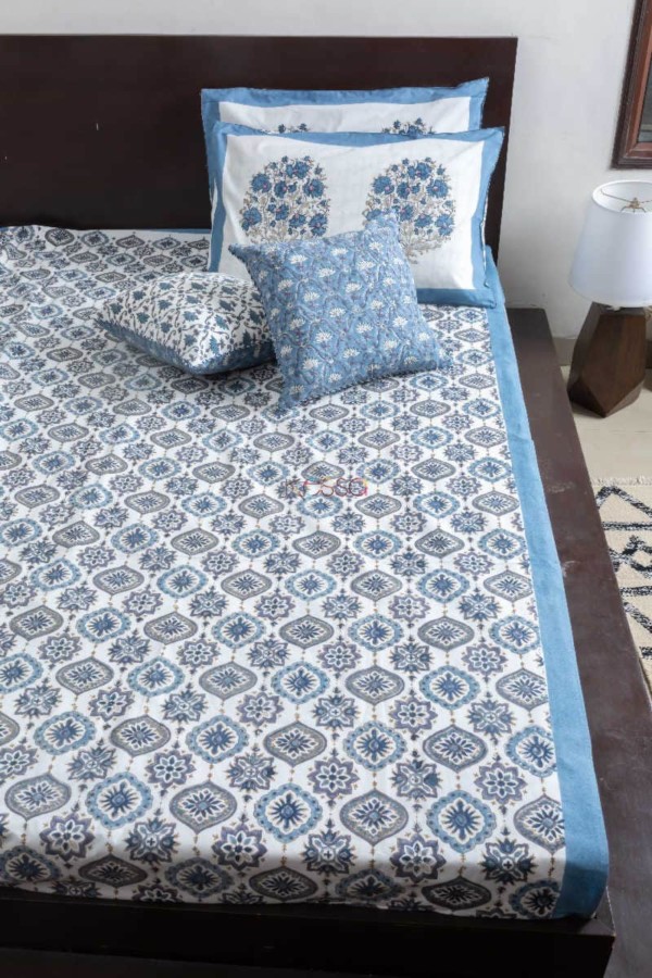 Image for Kessa Kpb27 Nepal Blue Block Print Double Bedsheet Featured