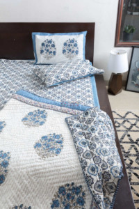 Image for Kessa Kpb27 Nepal Blue Block Print Double Bedsheet Look