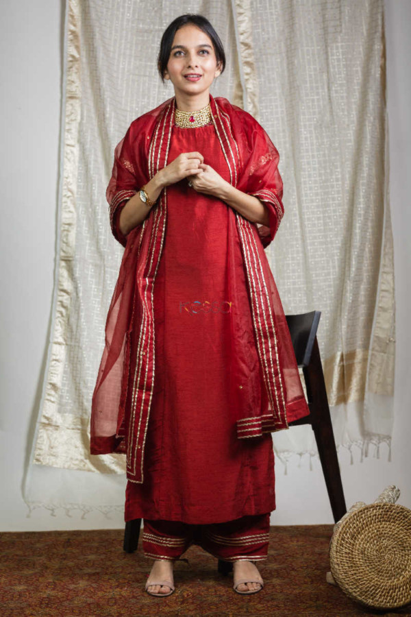 Image for Kessa Ve02 Shiraz Red Soft Silk Complete Suit Set 1 Featured