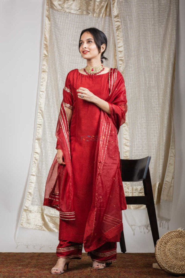Image for Kessa Ve02 Shiraz Red Soft Silk Complete Suit Set 1 Front 1