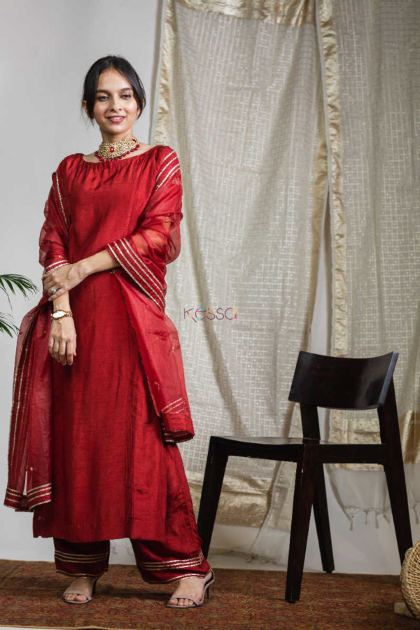 Image for Kessa Ve02 Shiraz Red Soft Silk Complete Suit Set 1 Front