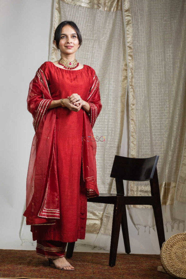 Image for Kessa Ve02 Shiraz Red Soft Silk Complete Suit Set 1 Look
