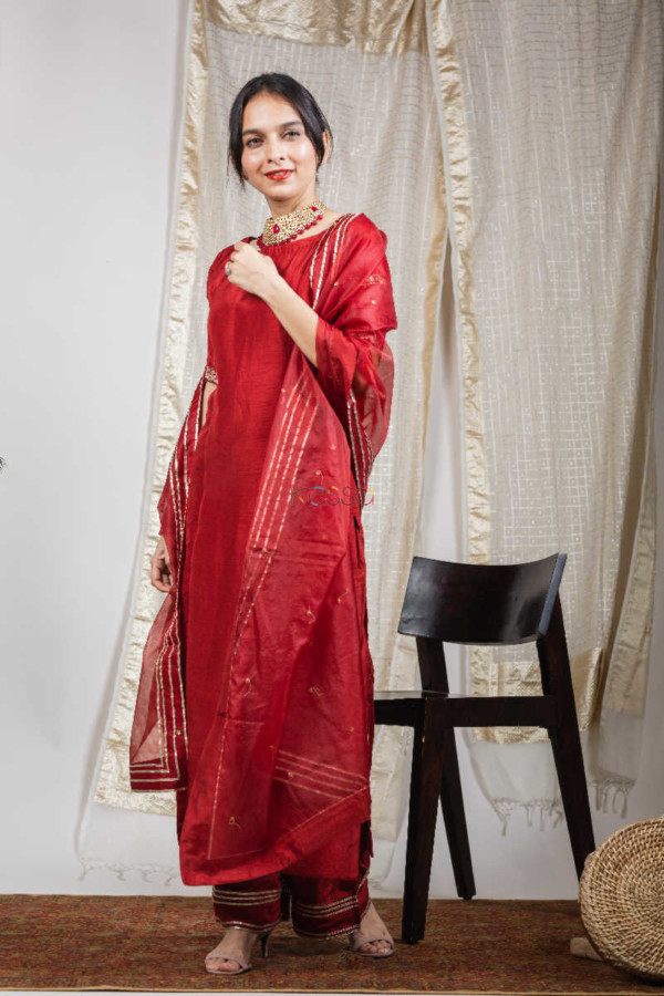 Image for Kessa Ve02 Shiraz Red Soft Silk Complete Suit Set 1 Side 1