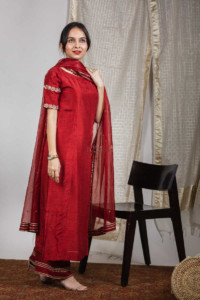 Image for Kessa Ve02 Shiraz Red Soft Silk Complete Suit Set 1 Side