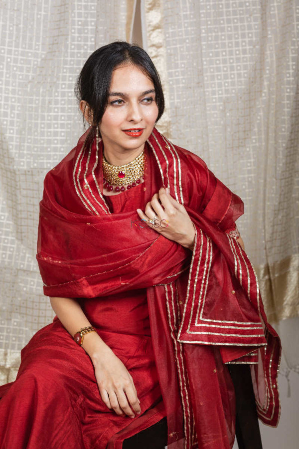 Image for Kessa Ve02 Shiraz Red Soft Silk Complete Suit Set 1 Sitting