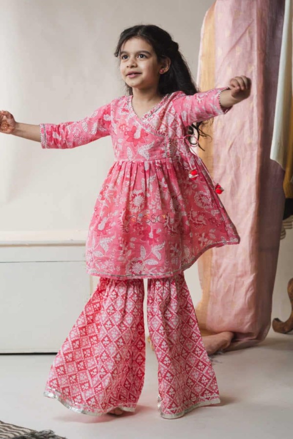 Image for Kessa Wsk39 Carissma Pink Sharara Set For Girls 1 Fornt
