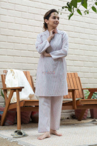 Image for Kessa De32 Melanie Pink And Bright Turquoise Stripe Jammies Set Side