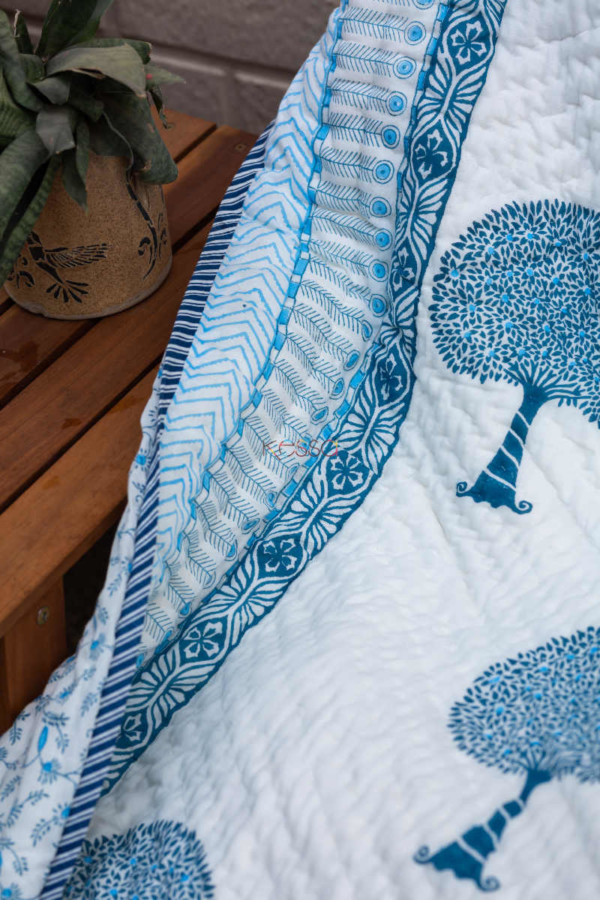 Image for Kessa Kaq71 Bismark Blue Double Bed Quilt Closeup