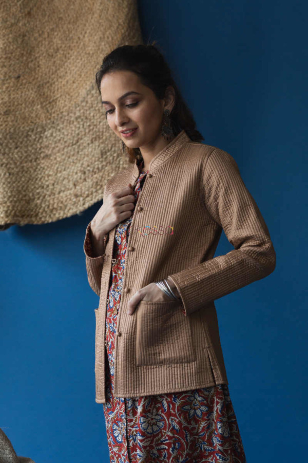 Image for Kessa Sjf26 Beige And Maroon Full Jacket Featured
