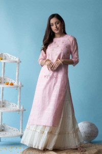 Image for Kessa Ws601 Blossom Pink Chanderi Strip Kurta Featured