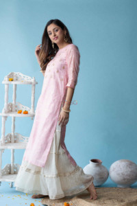 Image for Kessa Ws601 Blossom Pink Chanderi Strip Kurta Right