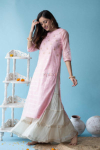 Image for Kessa Ws601 Blossom Pink Chanderi Strip Kurta Side 1