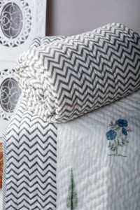 Image for Kessa Kaq74 Chevron Block Print Single Bed Quilt Closeup