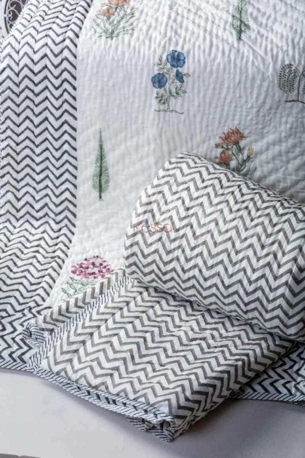 Image for Kessa Kaq74 Chevron Block Print Single Bed Quilt Front