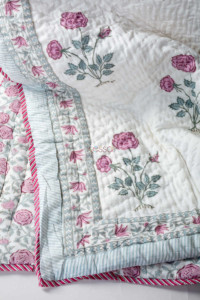 Image for Kessa Kaq76 Viola Pink And Green Double Bed Quilt Look