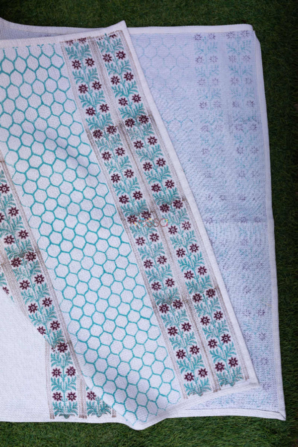 Image for Kessa Kat02 Handblock Printed Spray Blue And Citrine White Towel Set Large