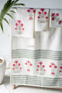 Image for Kessa Kat04 Handblock Printed Brick Red And Ebb White Towel Set 1 Featured