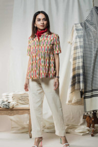 Image for Kessa Kc58 Multi Color Ikkat Top With Cream Pants Side
