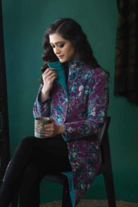 Image for Kessa Kj18 Tamrind Purple Velvet Quilted Jacket Sitting 1