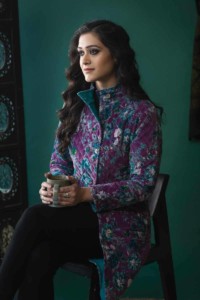 Image for Kessa Kj18 Tamrind Purple Velvet Quilted Jacket Sitting