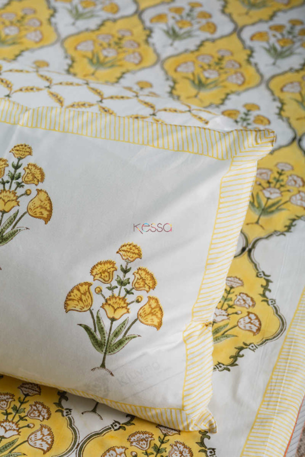 Image for Kessa Kpb30 Saffron Block Print Double Bedsheet Closeup