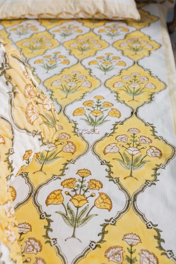 Image for Kessa Kpb30 Saffron Block Print Double Bedsheet Featured