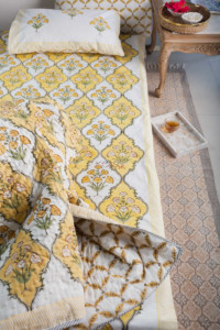 Image for Kessa Kpb30 Saffron Block Print Double Bedsheet Front