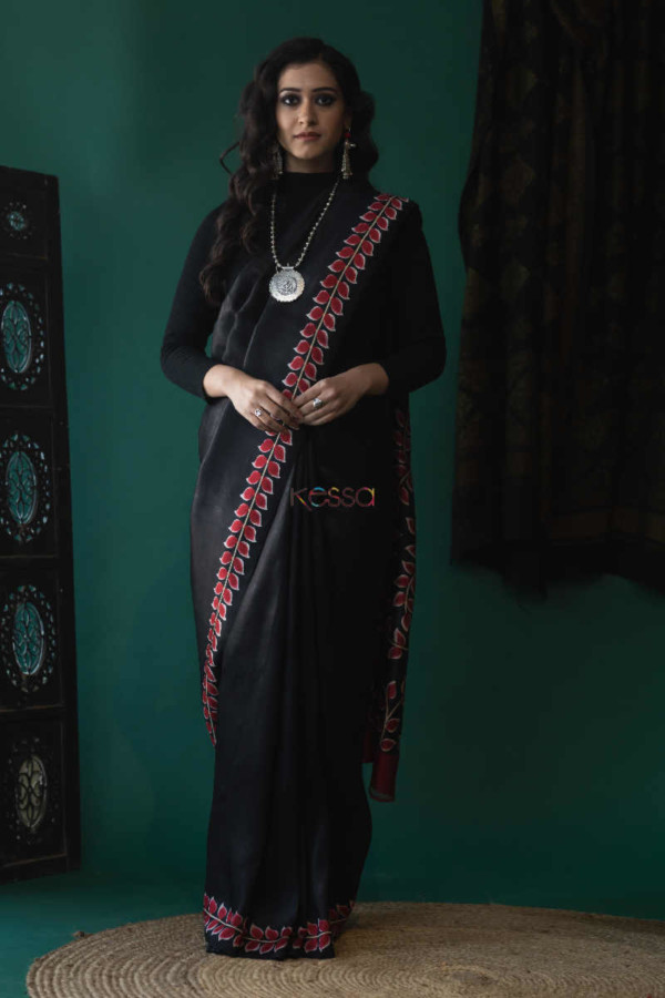 Image for Kessa Kunf09 Black And Red Bengal Saree Featured