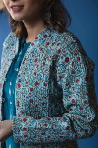 Image for Kessa Vjf03 Eastern Blue And Geyser Double Side Full Quilted Jacket Closeup 1