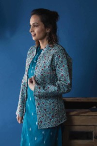 Image for Kessa Vjf03 Eastern Blue And Geyser Double Side Full Quilted Jacket Side