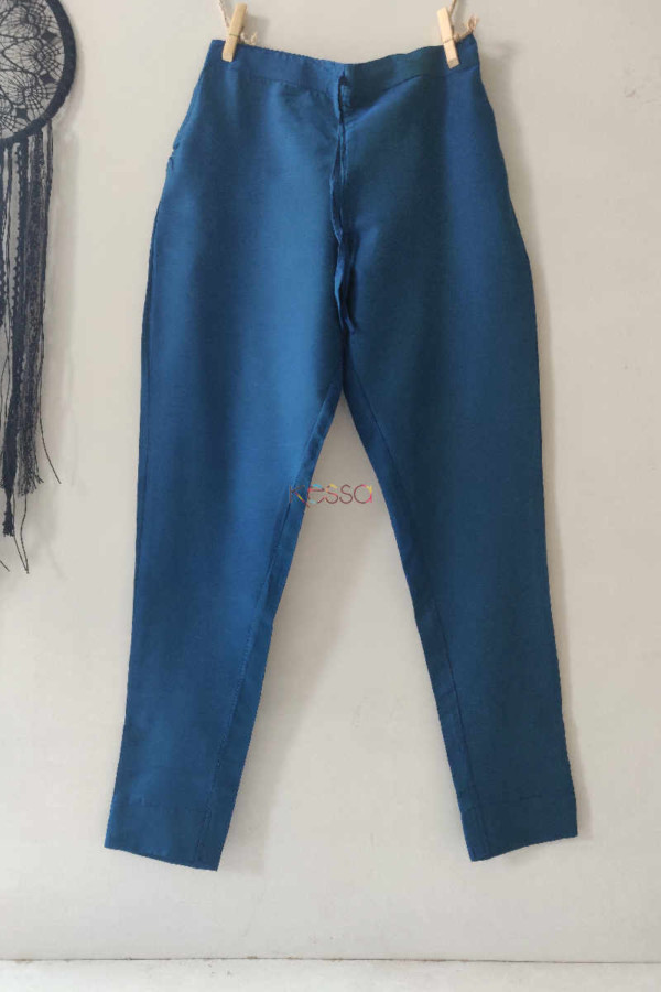 Image for Kessa Ws207p Cotton Silk Pants Pocket Elasticated Waist Peacock Blue