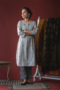 Image for Kessa Ws608 Black And Grey South Cotton Kurta Pant Set Featured