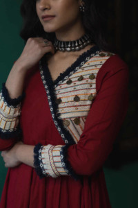 Image for Kessa Ws612 Maroon Voil Kalidaar Dress Closeup