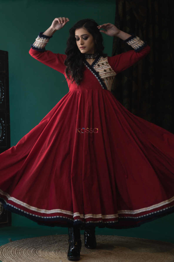 Image for Kessa Ws612 Maroon Voil Kalidaar Dress Look 2