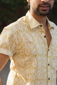 Image for Kessa Awk14 Turmeric Yellow Half Sleeves Shirt 1 Closeup