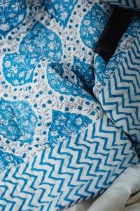Image for Kessa Kaq92 Regal Blue Block Print Single Bed Quilt Closeup