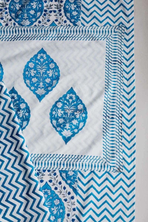 Image for Kessa Kpb35 Regal Blue Block Print Double Bedsheet Cover