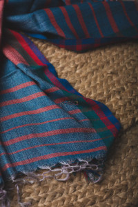 Image for Kessa Kudu99 Bhagalpuri Silk Woollen San Juan Blue And Stiletto Pink Stole Closeup