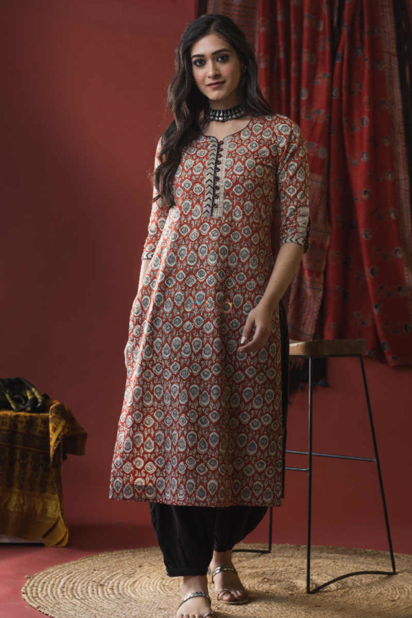 ETHNIC EMPORIUM Multi Hand block bagru printed jaipur Kurti & 5.5 mtrs  flair skirt Set Indian Woman Kurta 405w (1, s) at Amazon Women's Clothing  store