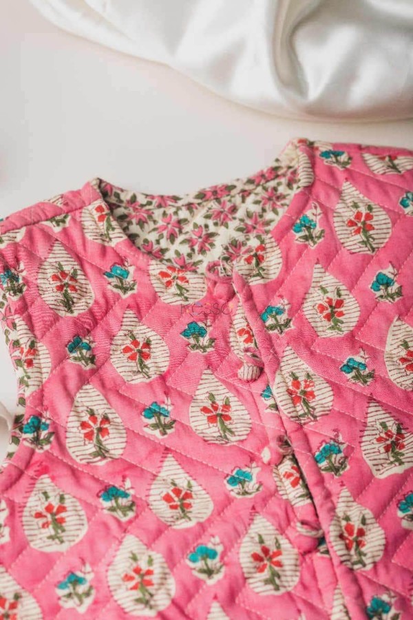 Image for Kessa Vj06 Froly Pink Leaf Print Kids Jacket Closeup 1