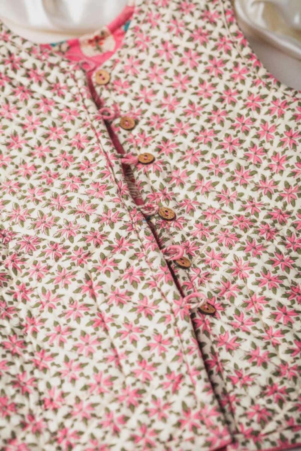 Image for Kessa Vj06 Froly Pink Leaf Print Kids Jacket Closeup