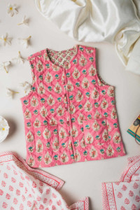 Image for Kessa Vj06 Froly Pink Leaf Print Kids Jacket Featured