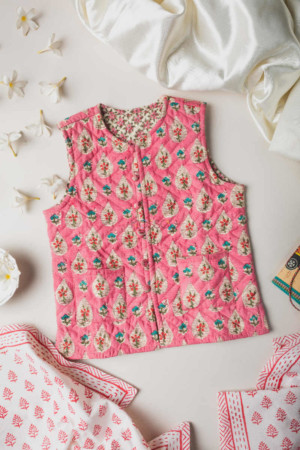 Image for Kessa Vj06 Froly Pink Leaf Print Kids Jacket Featured