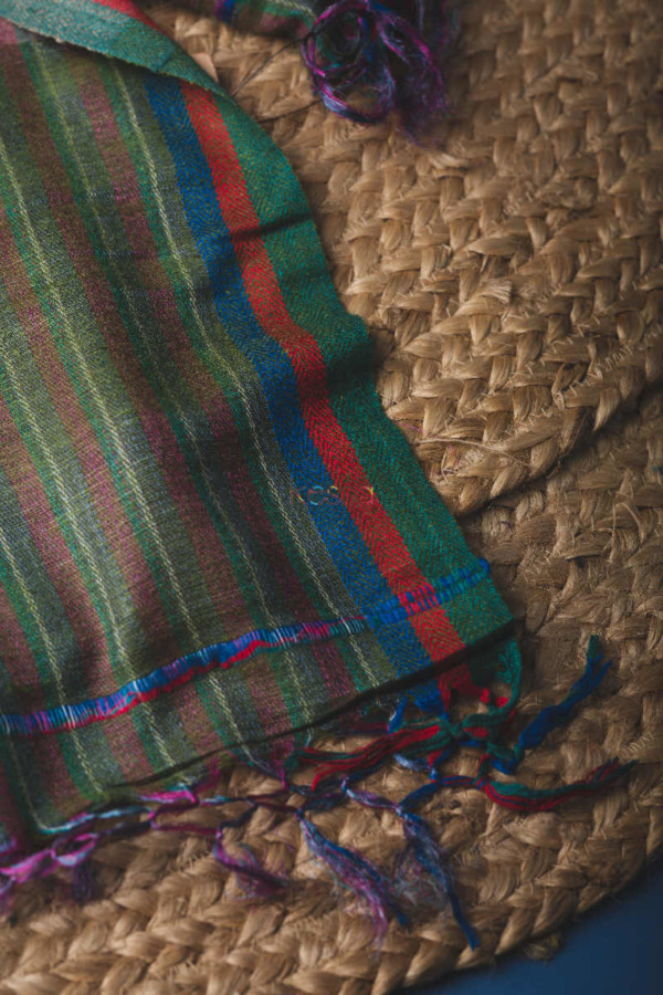 Image for Kudu78 Bhagalpuri Silk Woollen Green Stole Closeup
