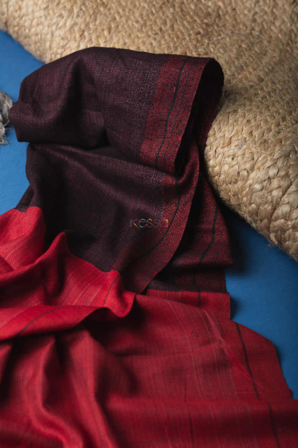 Image for Kudu91 Bhagalpuri Silk Woollen Mexican Red And Tamarind Stole Closeup