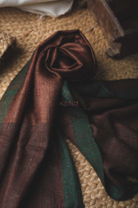 Image for Kudu93 Bhagalpuri Silk Woollen Copper Rose And Dune Grey Stole Closeup