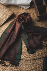 Image for Kudu93 Bhagalpuri Silk Woollen Copper Rose And Dune Grey Stole Featured