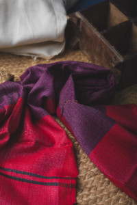 Image for Kudu95 Bhagalpuri Silk Woollen Amaranth Pink And Cosmic Purple Stole Closeup
